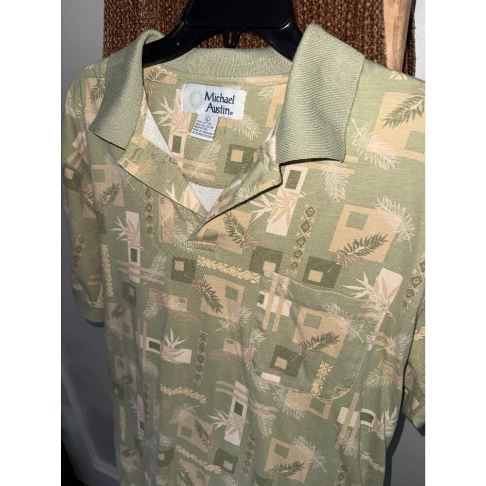 Michael Austin Mens Large 90s Style Collard Cotton Blend Printed Shirt